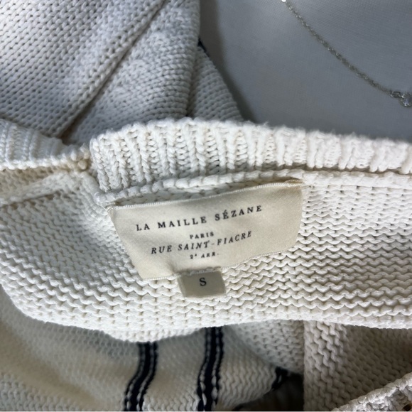 Sezane Women's Leontine Jumper Sweater in Ecru Navy Knit Cotton Size Small - Picture 8 of 10